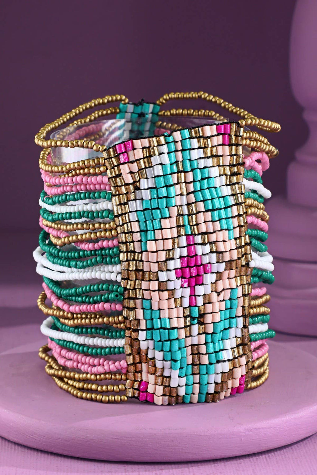 Magenta Purple & Blue Southwestern Seed Bead Stretch Bracelet