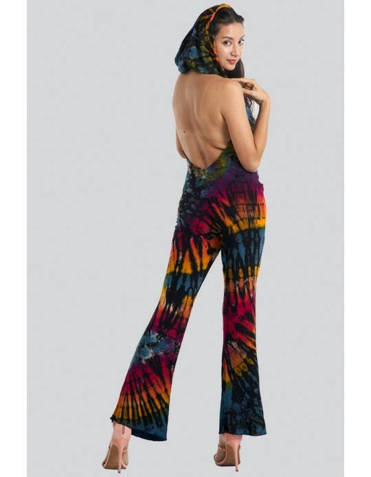 Tie-Dye Backless Hooded Romber Jumpsuit (TH-1351)