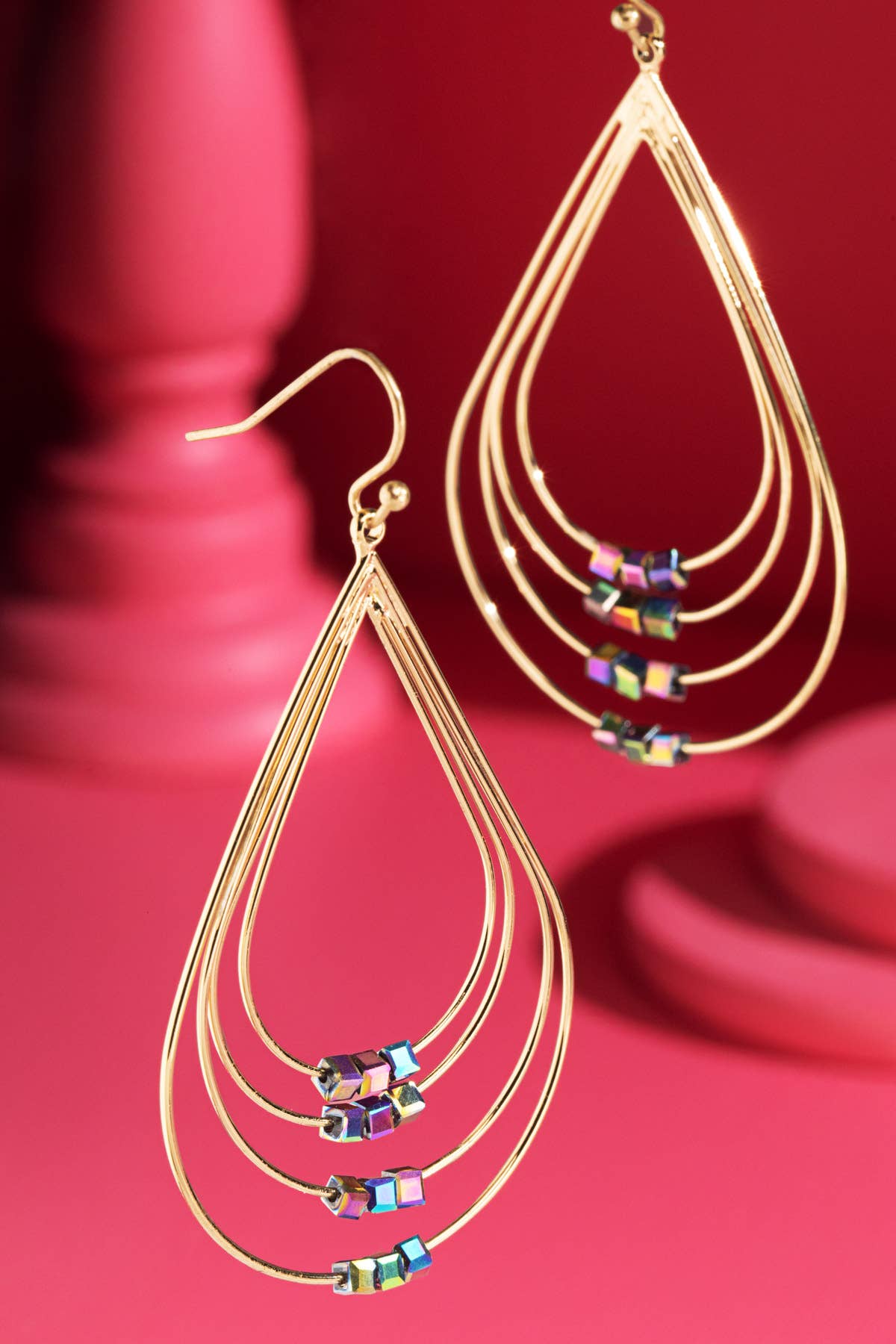 Layered Teardrop Earrings with Glass Beads