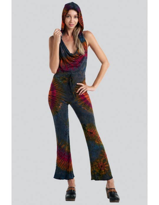 Tie-Dye Backless Hooded Romber Jumpsuit (TH-1351)