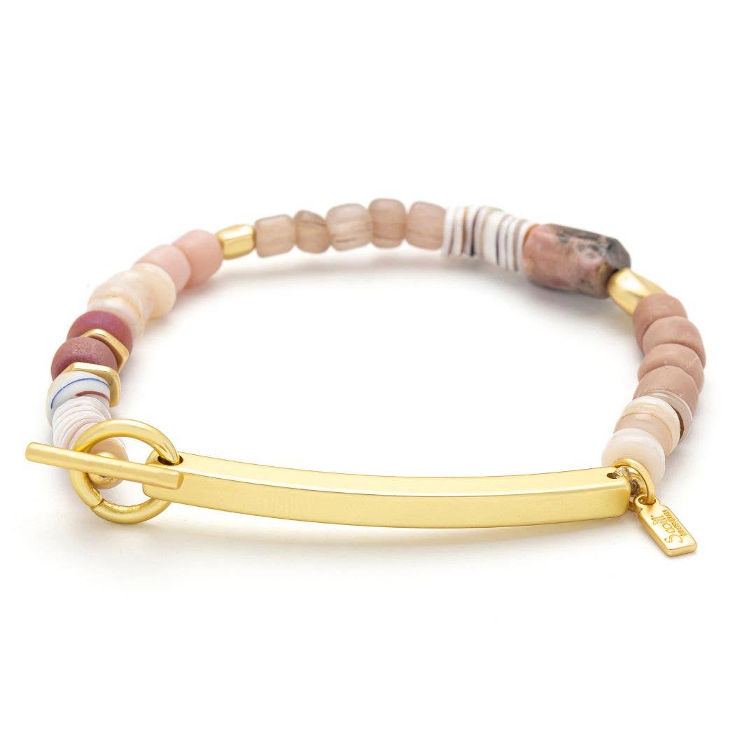 Hidden Message Bracelet: Loved/Rhodochrosite/Gold