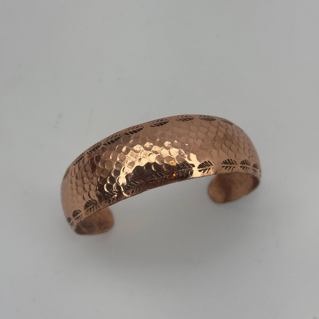 Handcrafted  Hammered Leaf Edge Copper Cuff