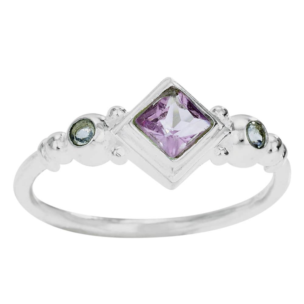 Square Amethyst & Blue Topaz Sterling Silver Ring
