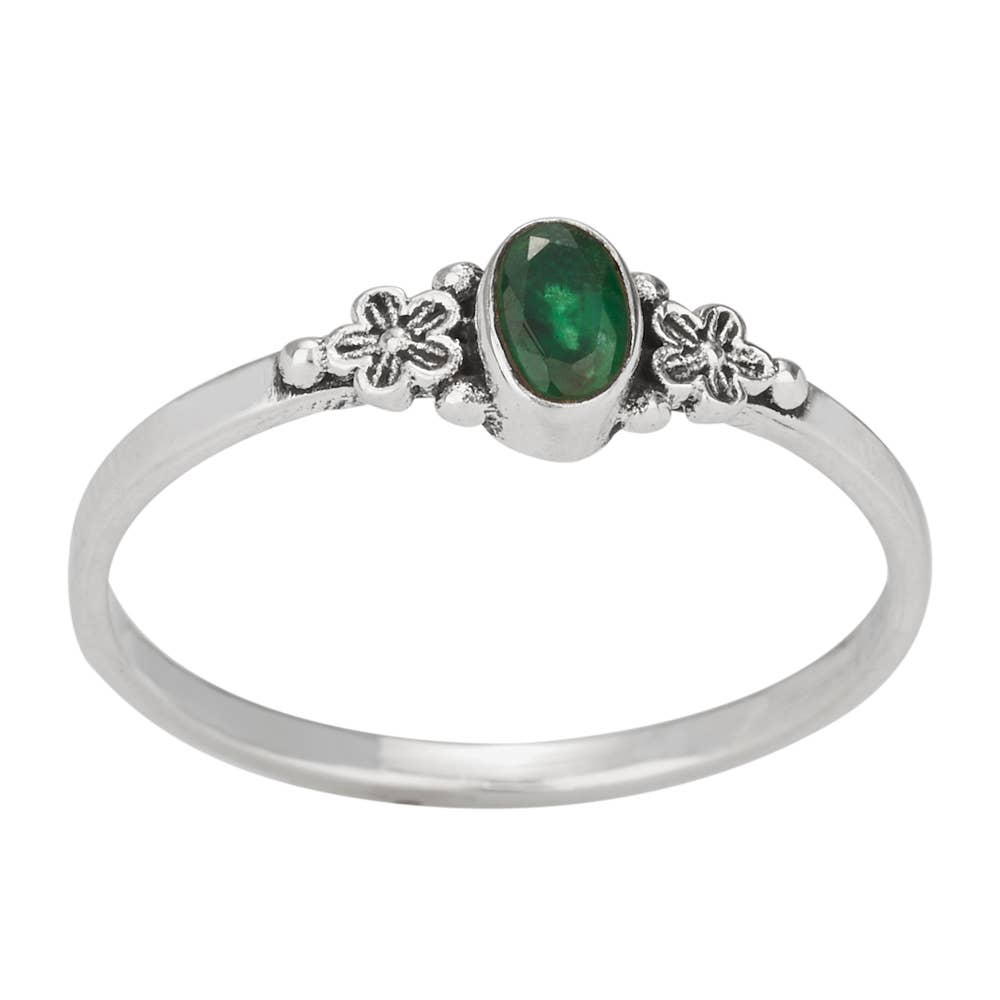 Emerald Mayflower Sterling Silver Band Ring
