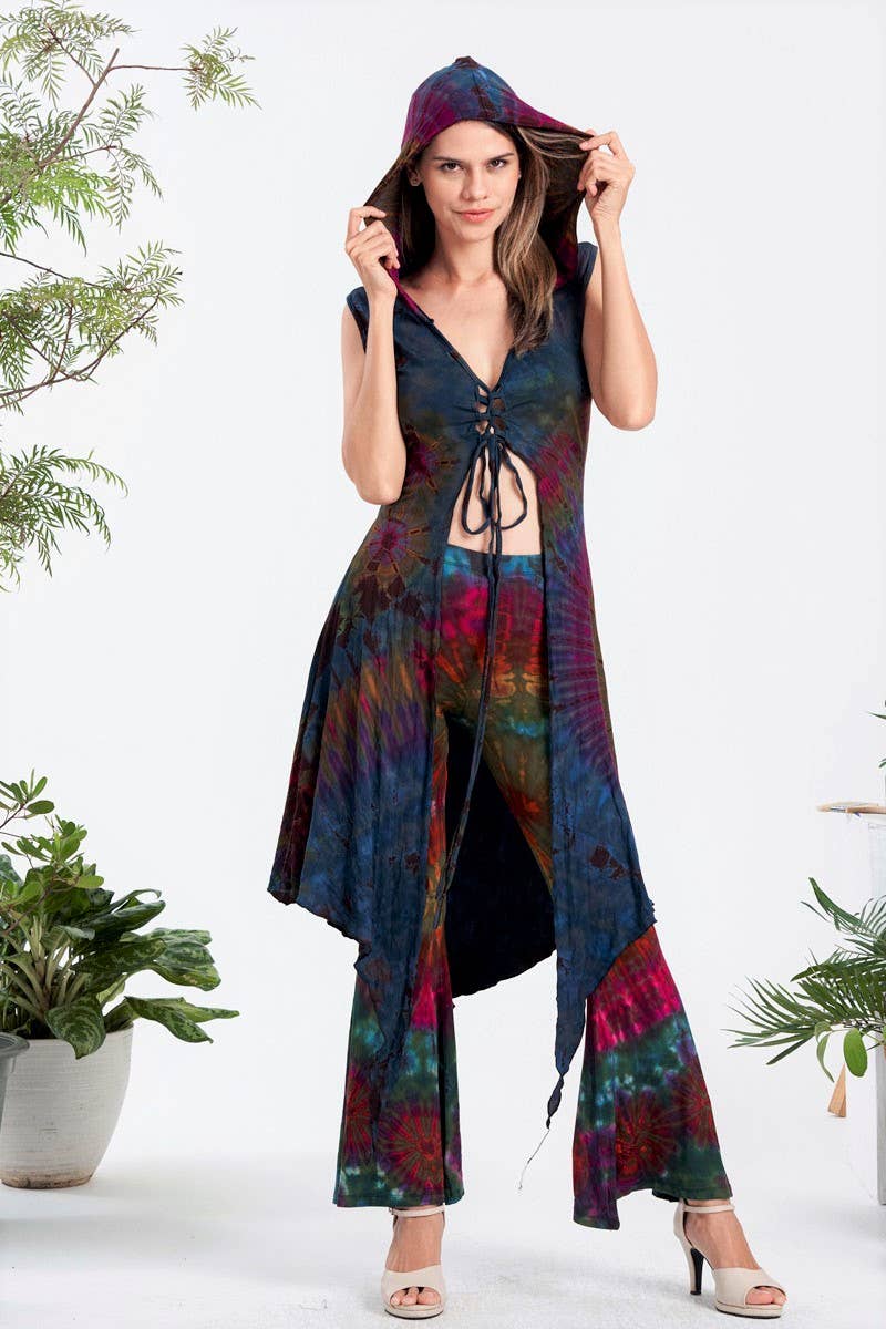 Tie-Dye Lace Up Hooded Top(TH-1744)