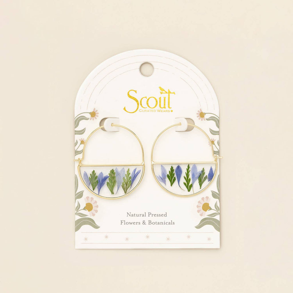 Pressed Flower Hoop Earring - Purple Cornflower/Gold