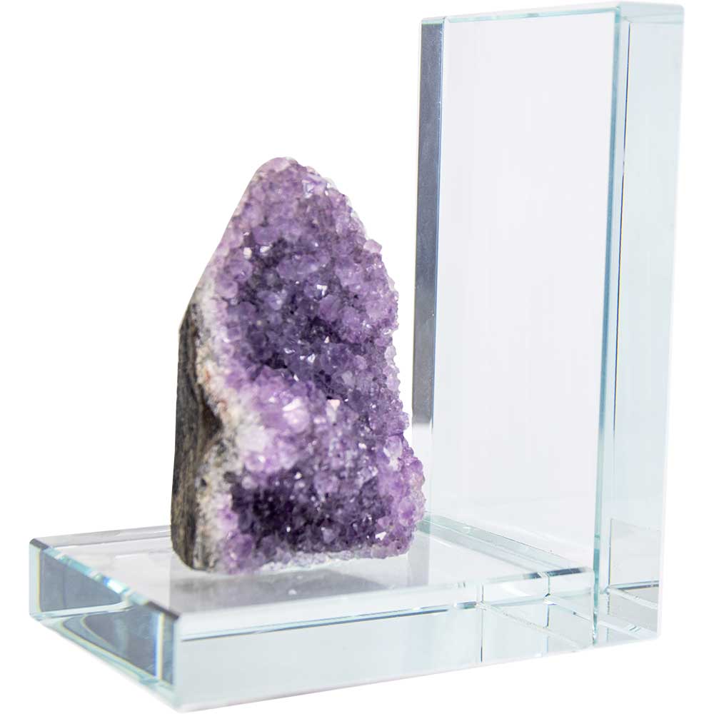 Glass L Shaped Bookends - Amethyst Rough (Set of 2)