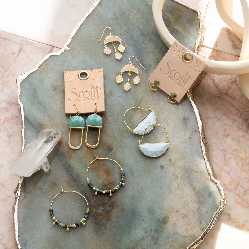 Stone Disc Hoop Earring - Rhodonite/Gold