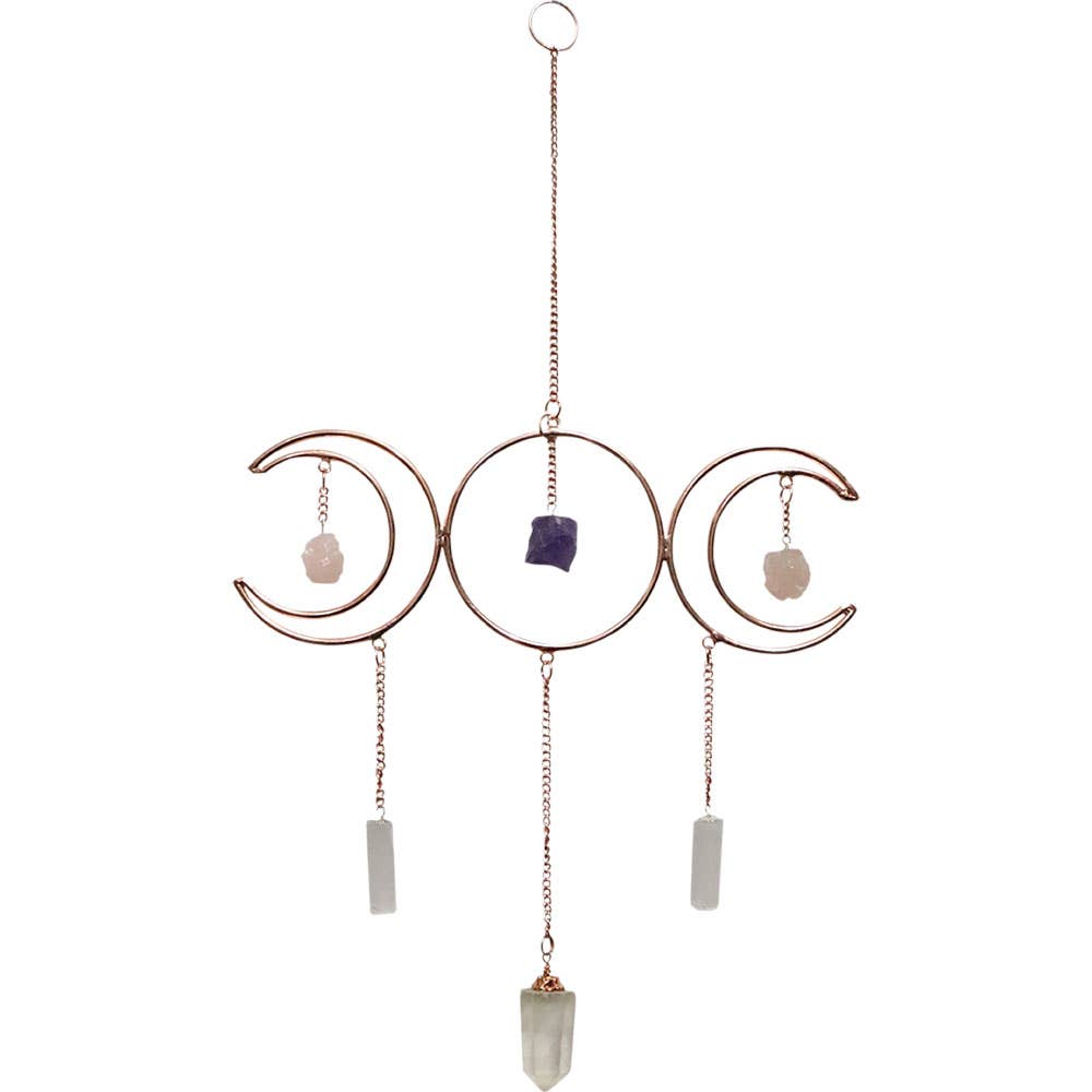 Goddess Triple Moon Wall Hanging with Crystal Point & Gemstones