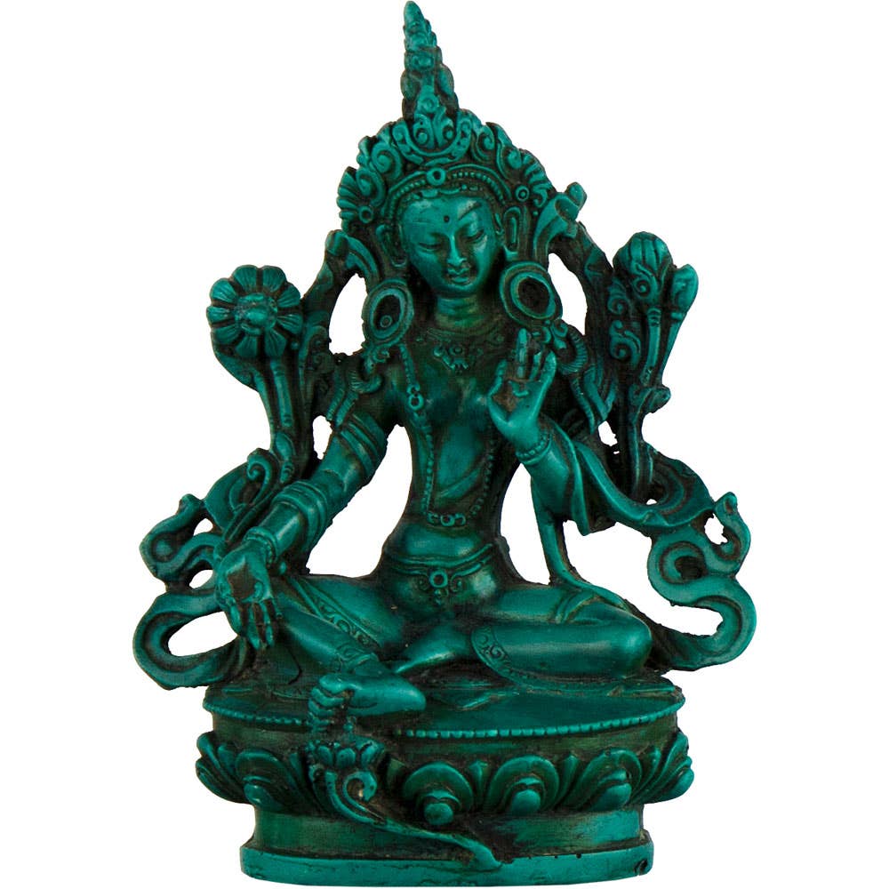 Turquoise Tara Resin Statue Antique 4"
