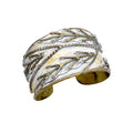 Anju: Brass Patina Cuff Bracelet- White Leaves