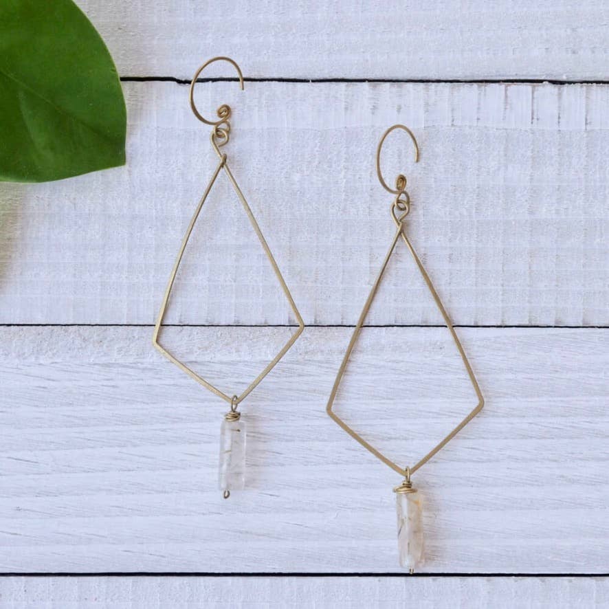 Brass Diamond Drop Stone Earring