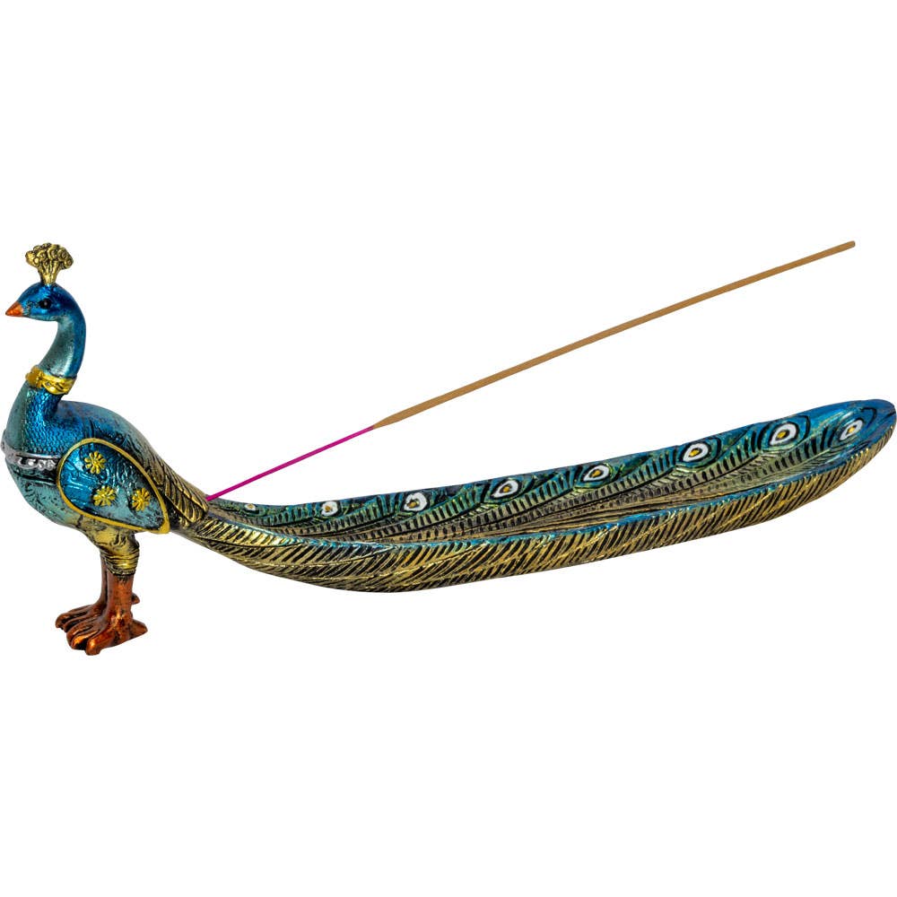 Shiny Peacock Polyresin Incense Holder