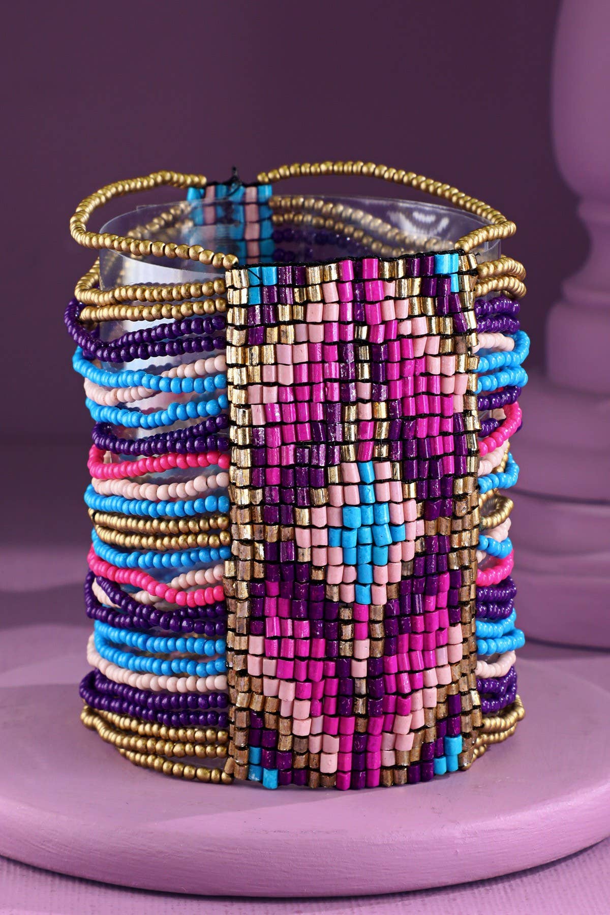 Magenta Purple & Blue Southwestern Seed Bead Stretch Bracelet