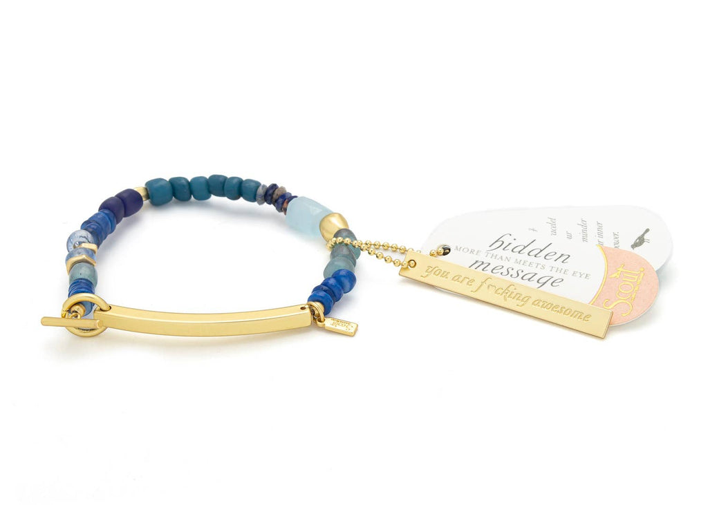 Hidden Message Bracelet: F♥cking Awesome/Aquamarine/Gold