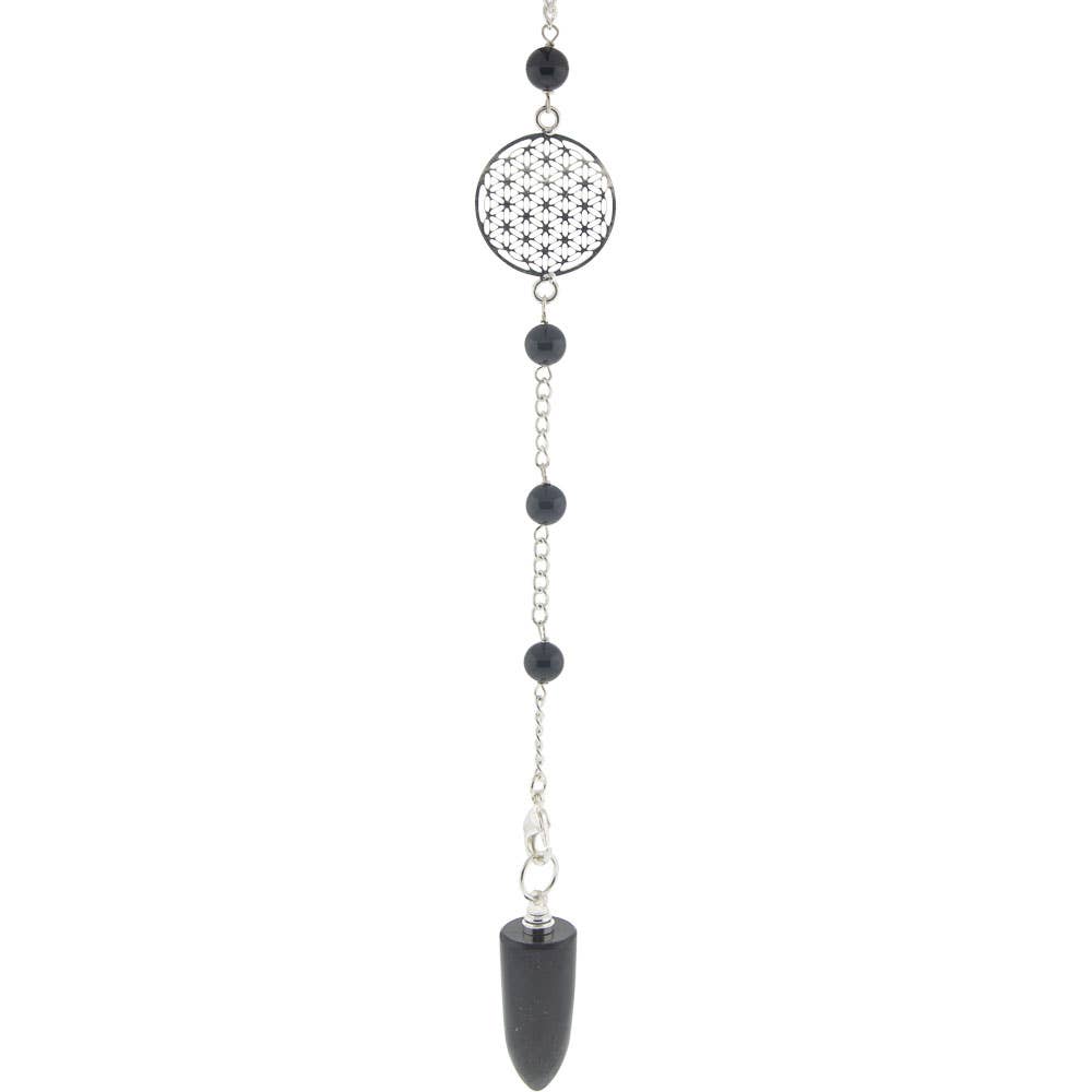 Black Tourmaline Pendulum with Flower of Life