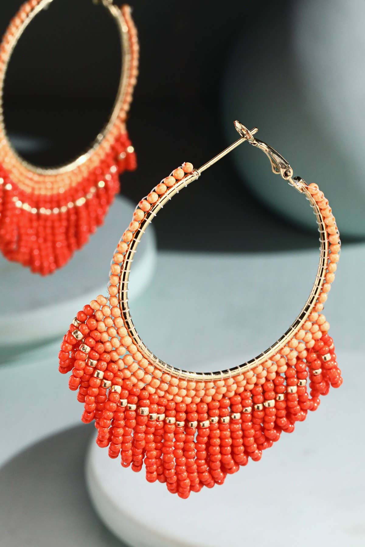 Seed Bead Loop Tassel Hoop Earring
