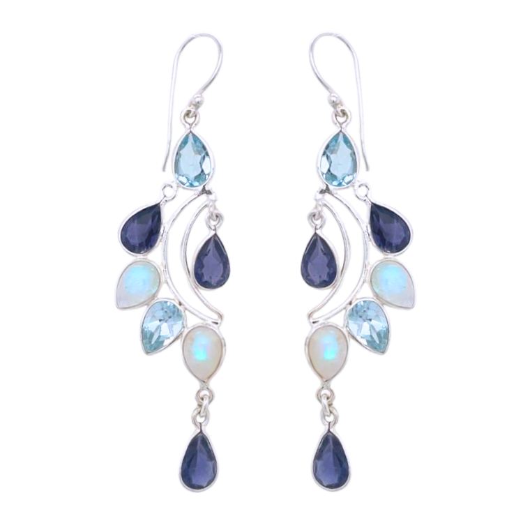 Topaz Iolite “Moonbeam” Sterling Fan Gemstone Earrings