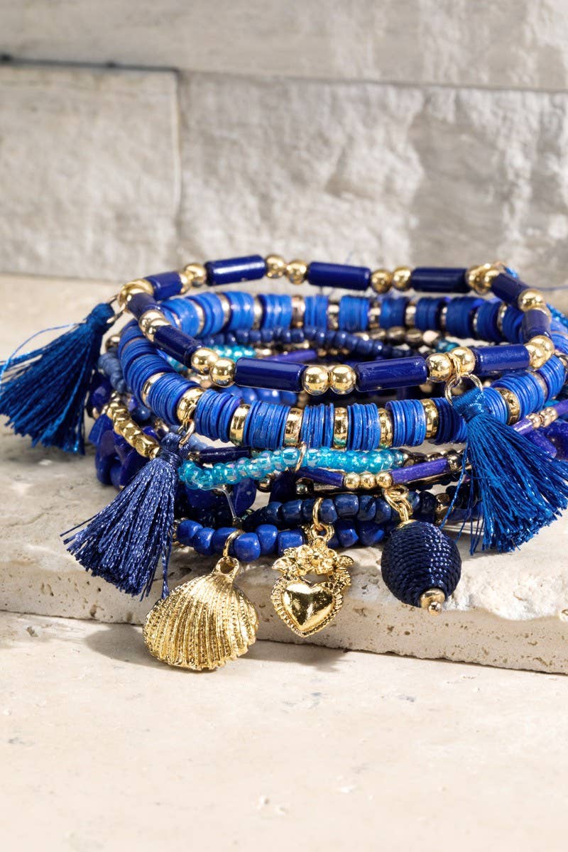 Blue Charm & Bead Multi Bracelet Set