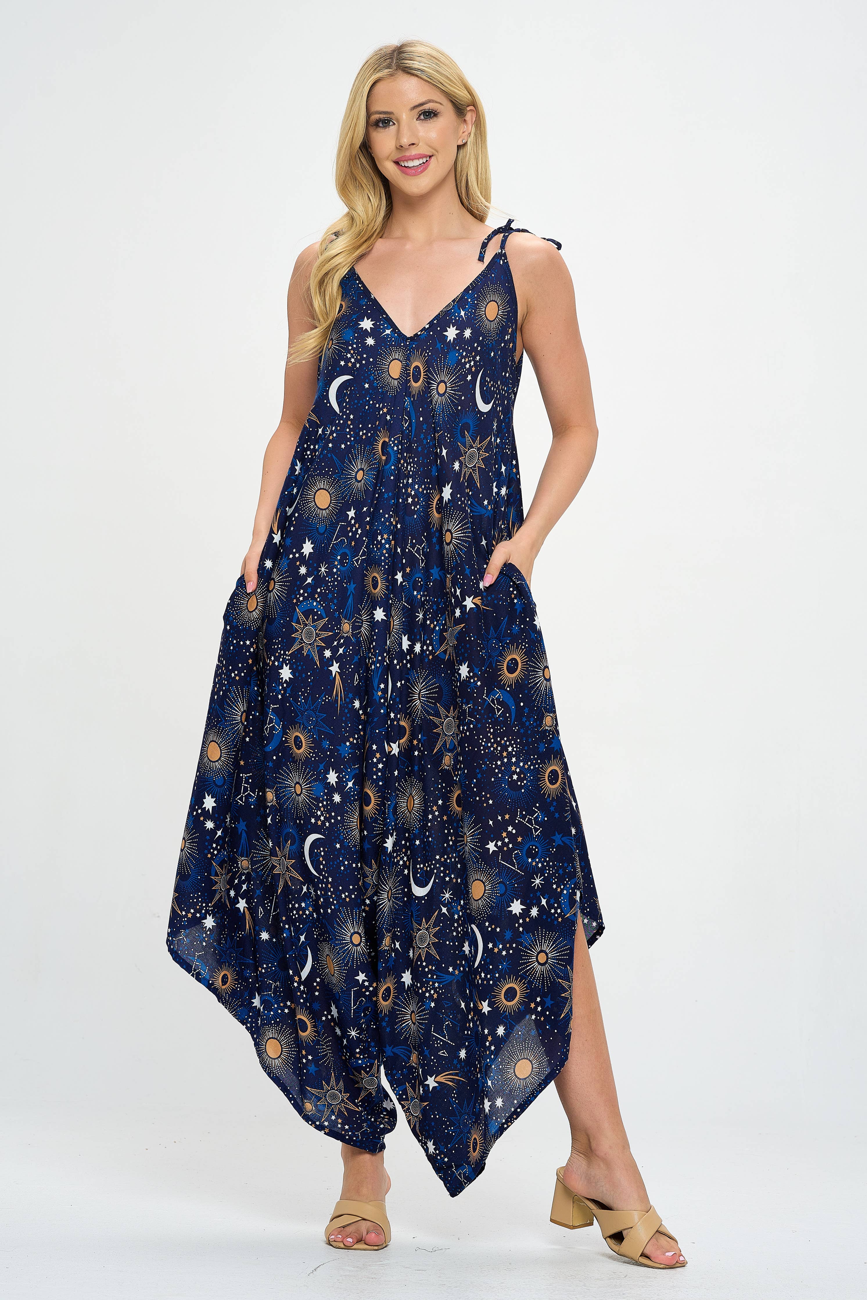 Blue Galaxy Print Jumpsuit (TH-1770)