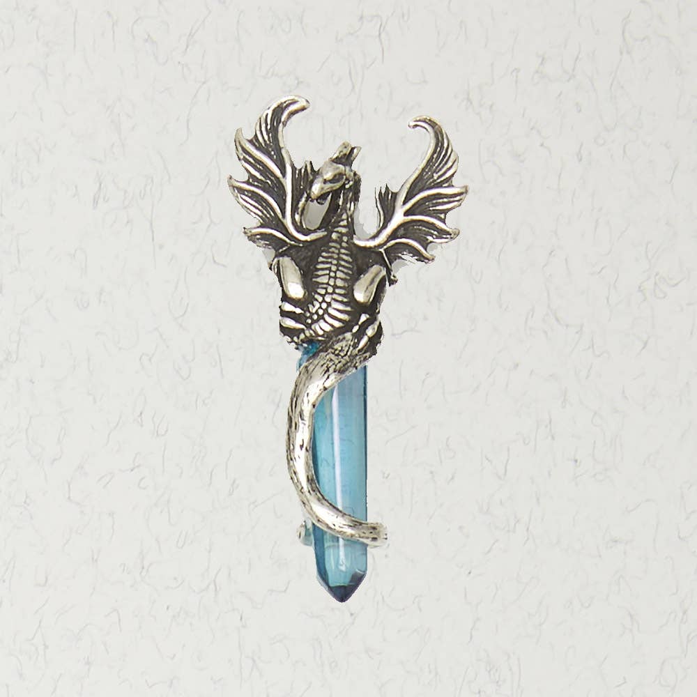 Fantasy Pewter Pendant with Crystal – Winged Dragon