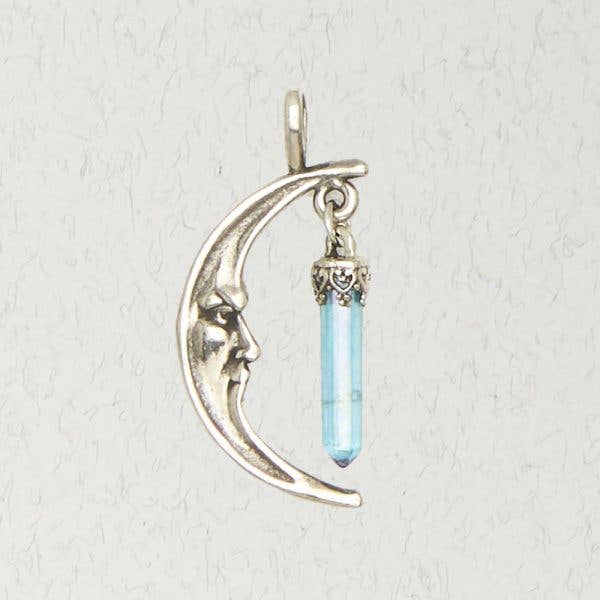 Fantasy Pewter Pendant with Crystal - Crescent Moon