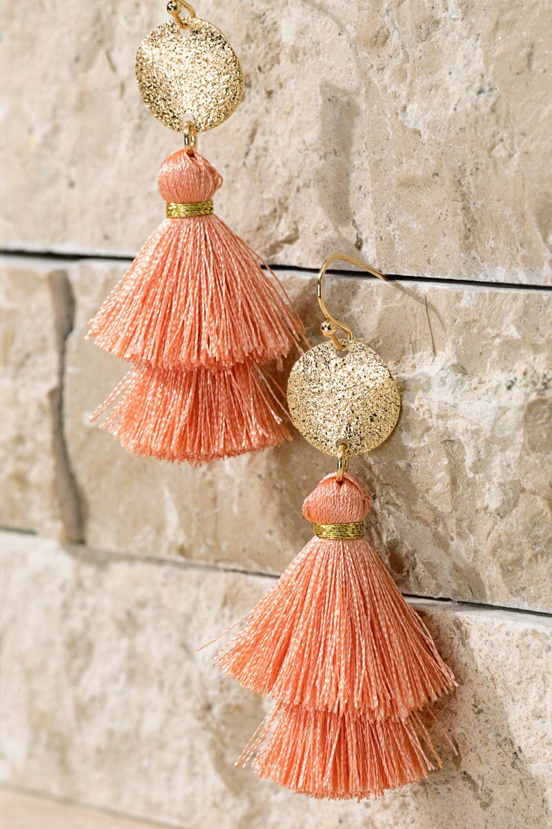 Boho Blue Gold Disc & Tassel Earrings