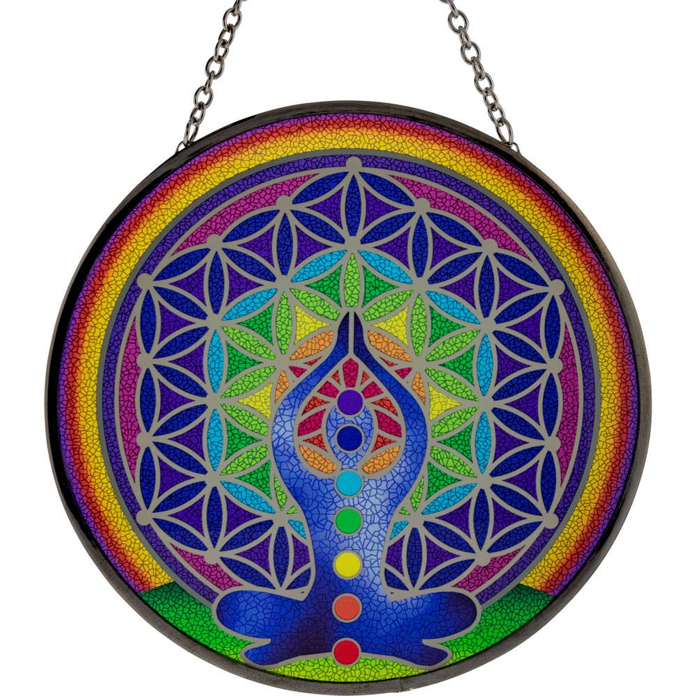 6” Glass Suncatcher- Yogic Chakra Flower of Life