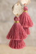 Boho Pink Gold Disc & Tassel Earrings