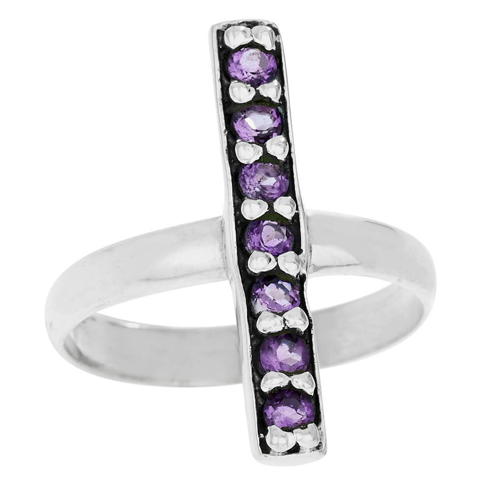 Amethyst & Sterling Silver Bar Ring