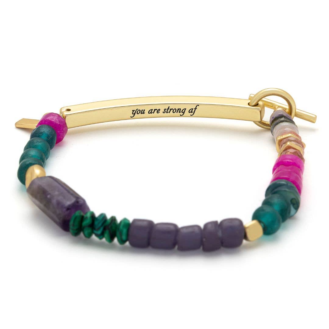Hidden Message Bracelet: Strong AF/Amethyst/Gold