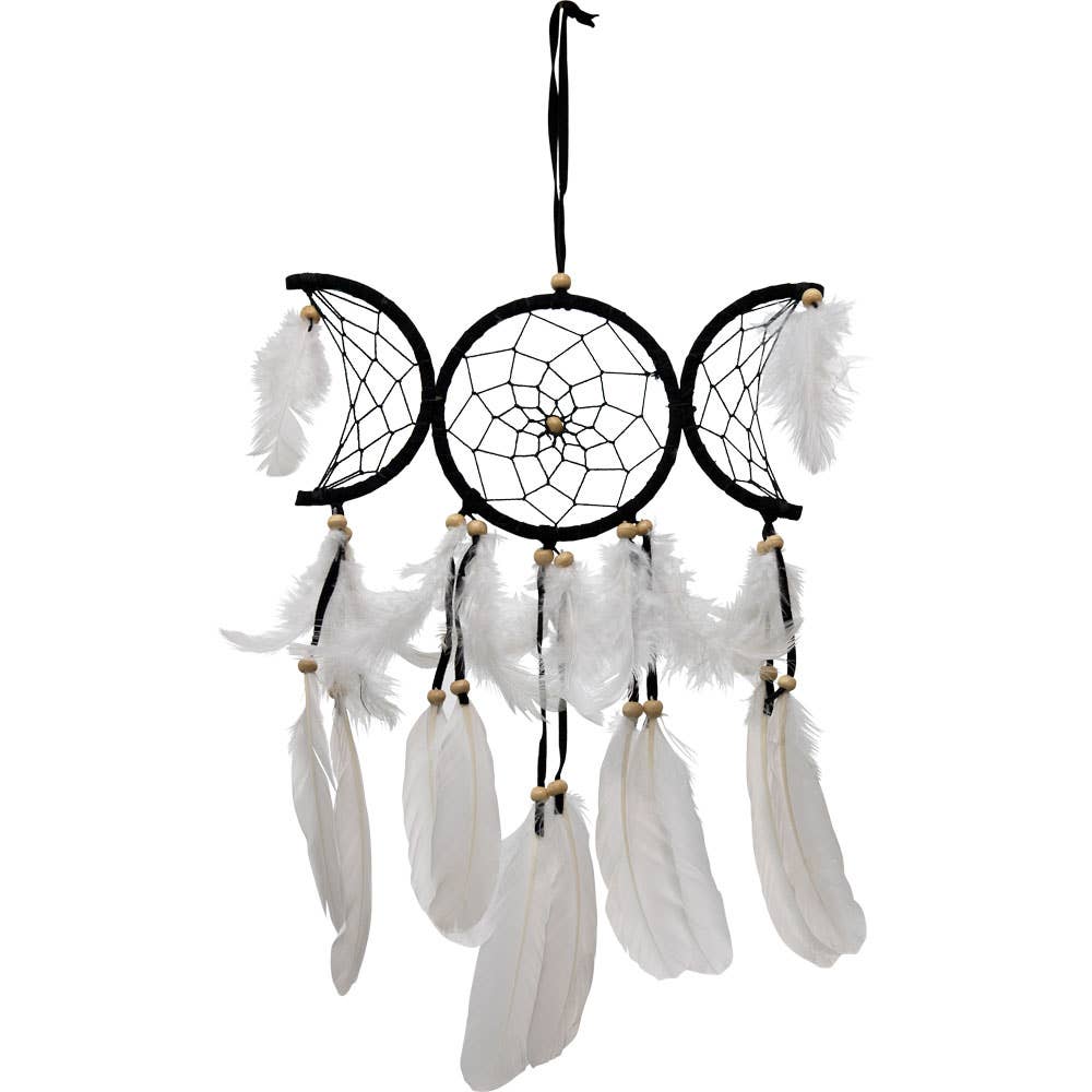 Dreamcatcher: Black Triple Moon & White Feathers (Each)