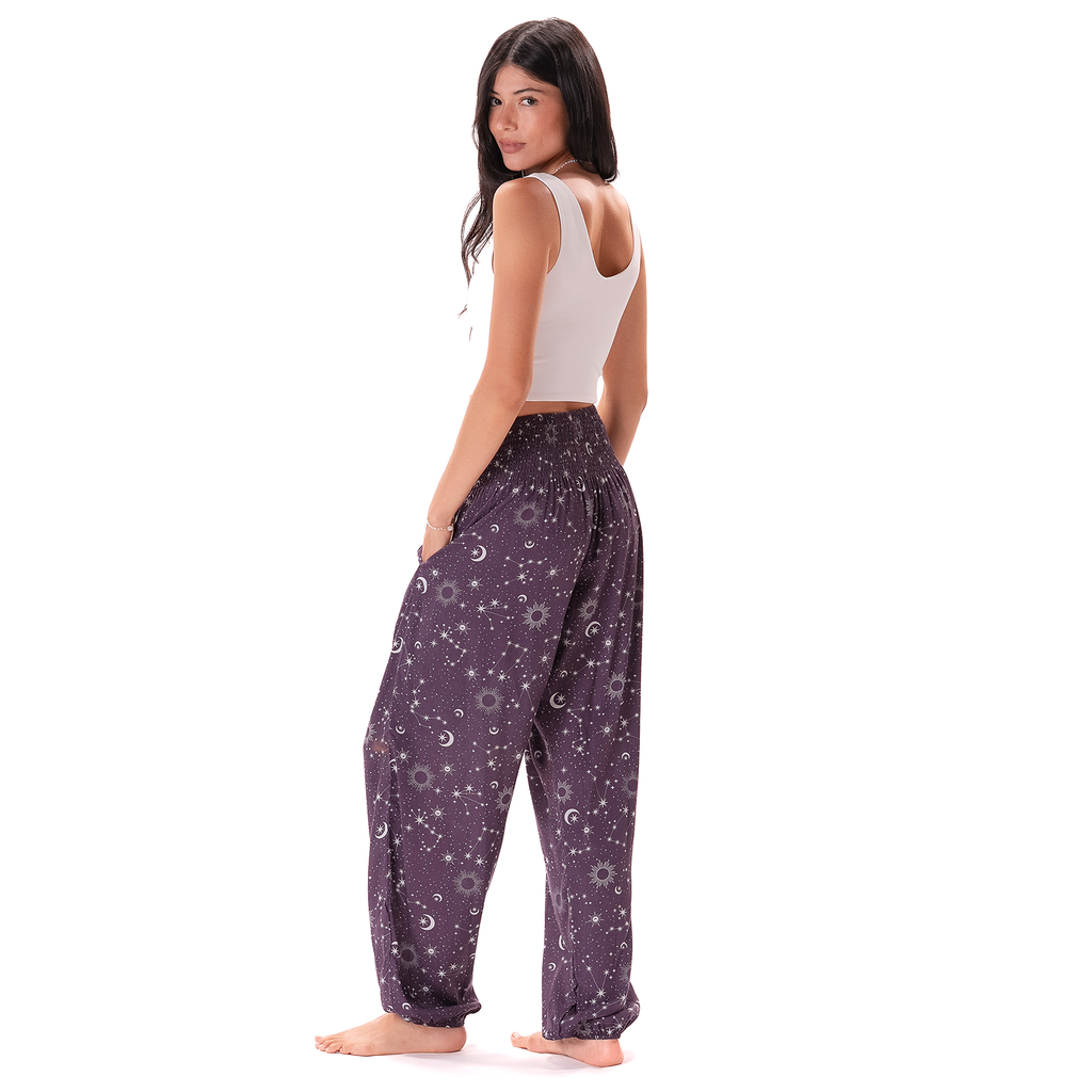 Lunar Plum Starry Night Harem Pants with Pockets