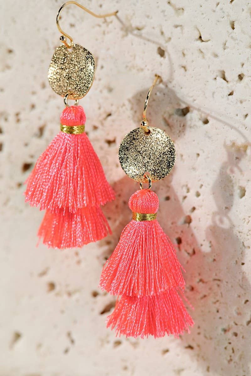 Boho Blue Gold Disc & Tassel Earrings