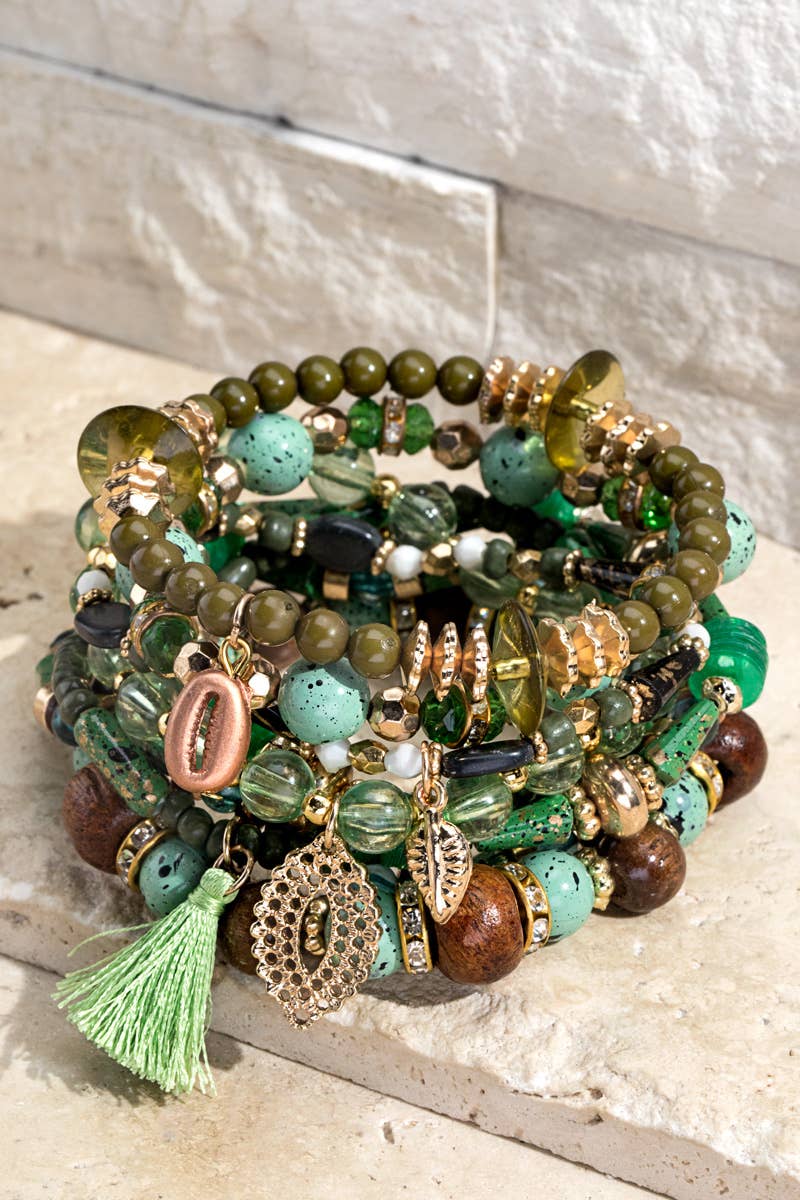Green & Brown Multi Stone Bracelet Set
