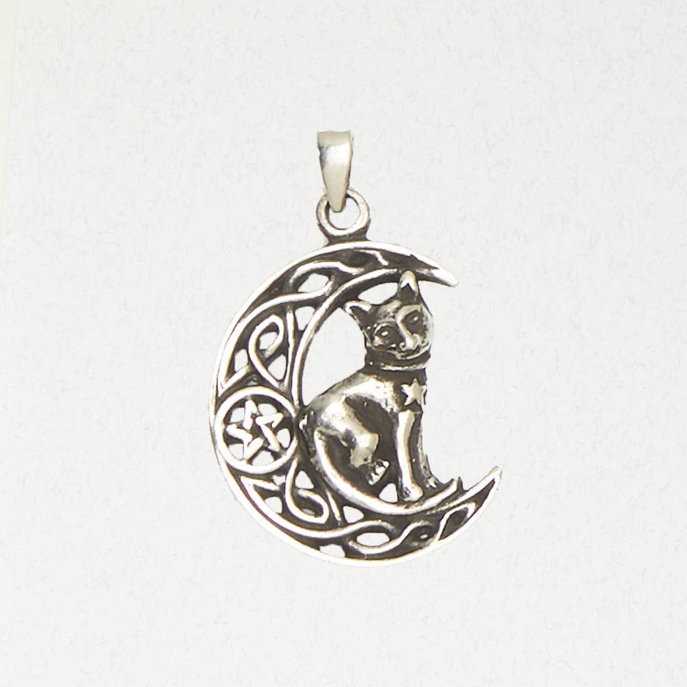 WICCA- Wiccan Pewter Necklace Pendant - Pentacle of the Cat