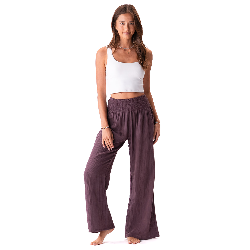 Lunar Sky Wide Leg Cotton Pants- Plum