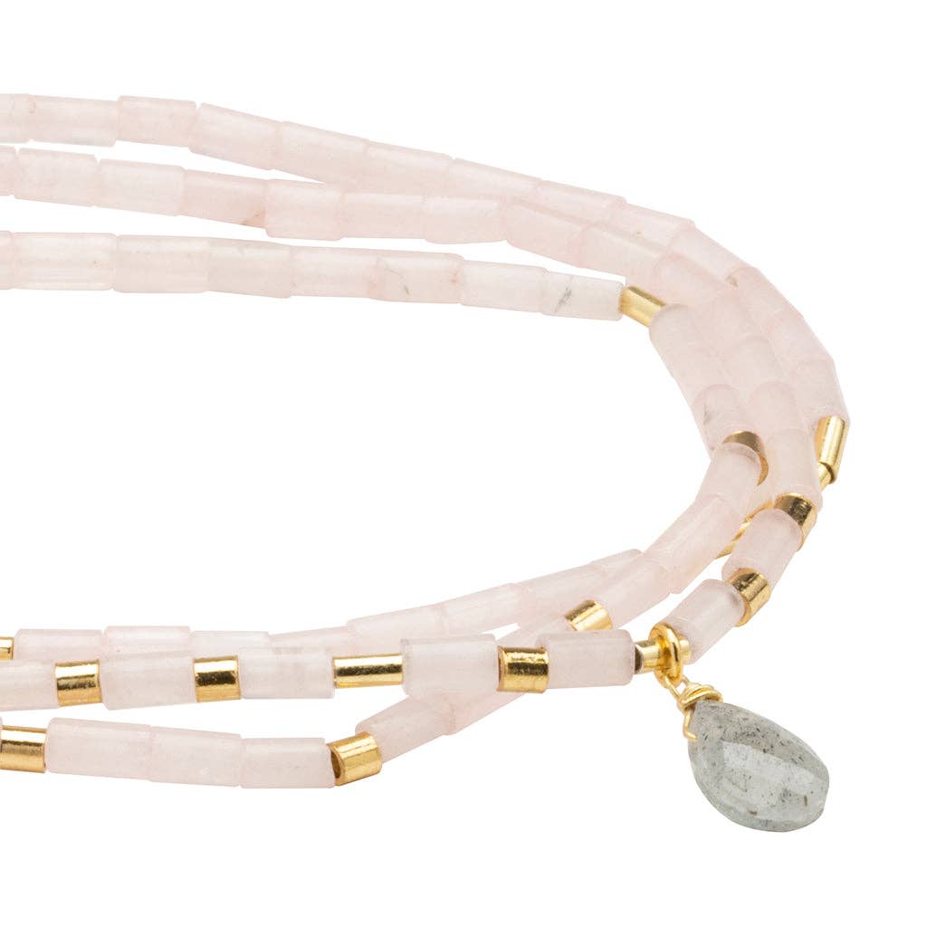 Teardrop Stone Wrap: Rose Quartz/Labradorite/Gold - Love (Bracelet or Necklace)