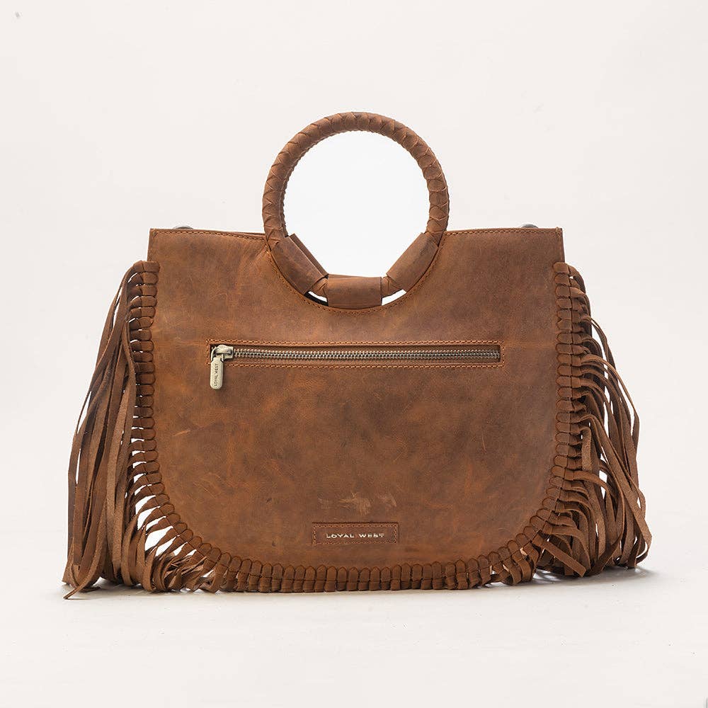 Sedona Tassle Hand Bag In Saddle Brown with Turquoise