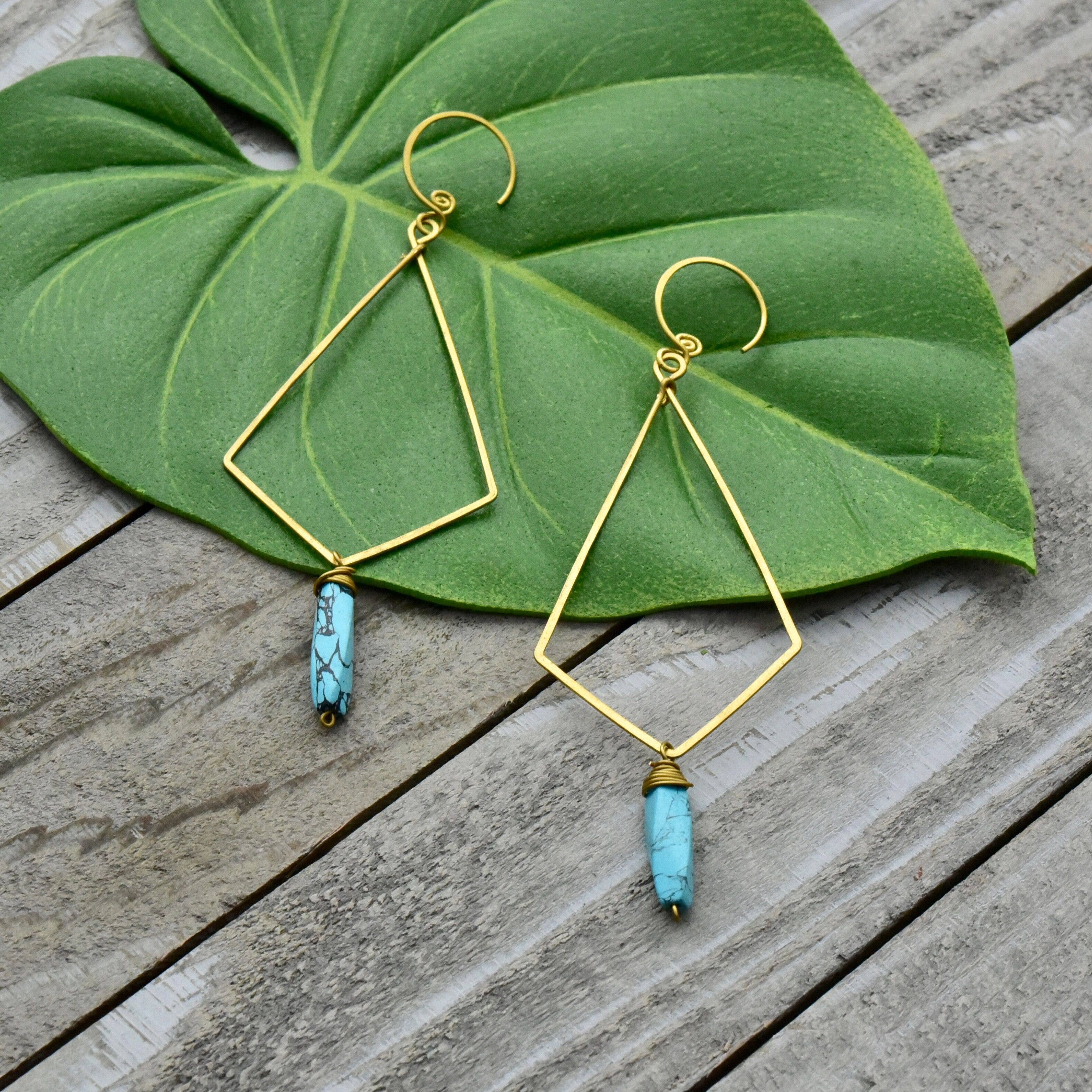 Brass Diamond Drop Stone Earring