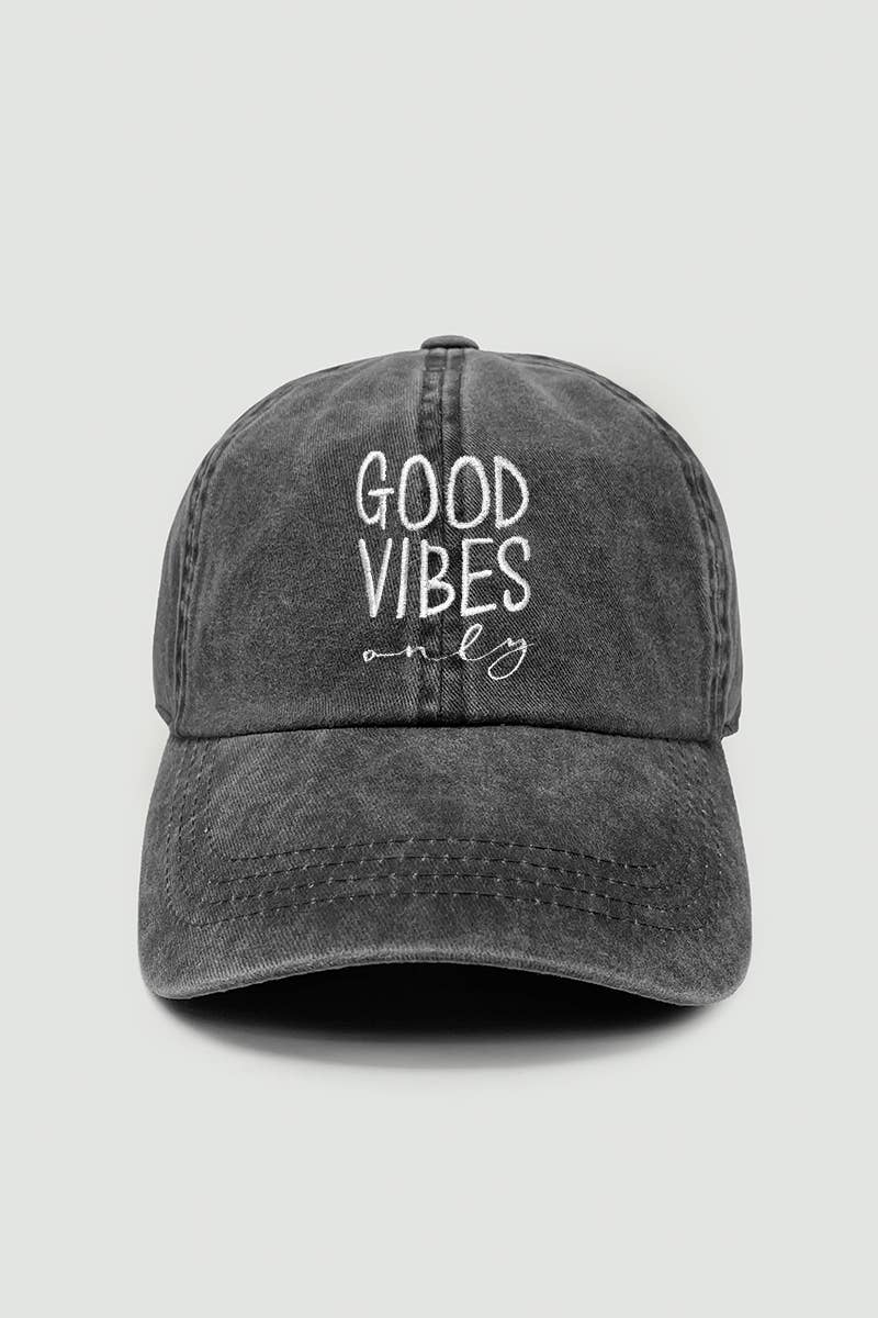 “Good Vibes Only” Baseball Cap Hat- Denim Blue