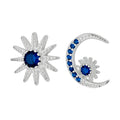 Star and Moon Sterling Silver Stud Earrings