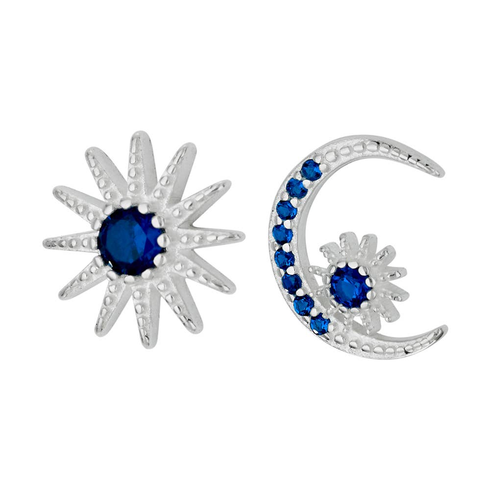 Star and Moon Sterling Silver Stud Earrings