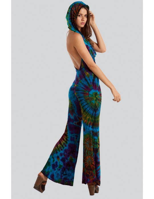 Tie-Dye Backless Hooded Romber Jumpsuit (TH-1351)
