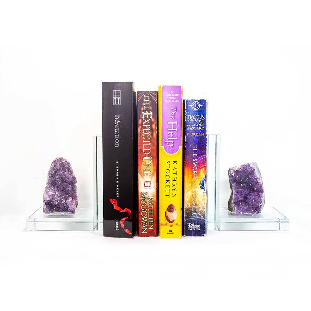 Glass L Shaped Bookends - Amethyst Rough (Set of 2)