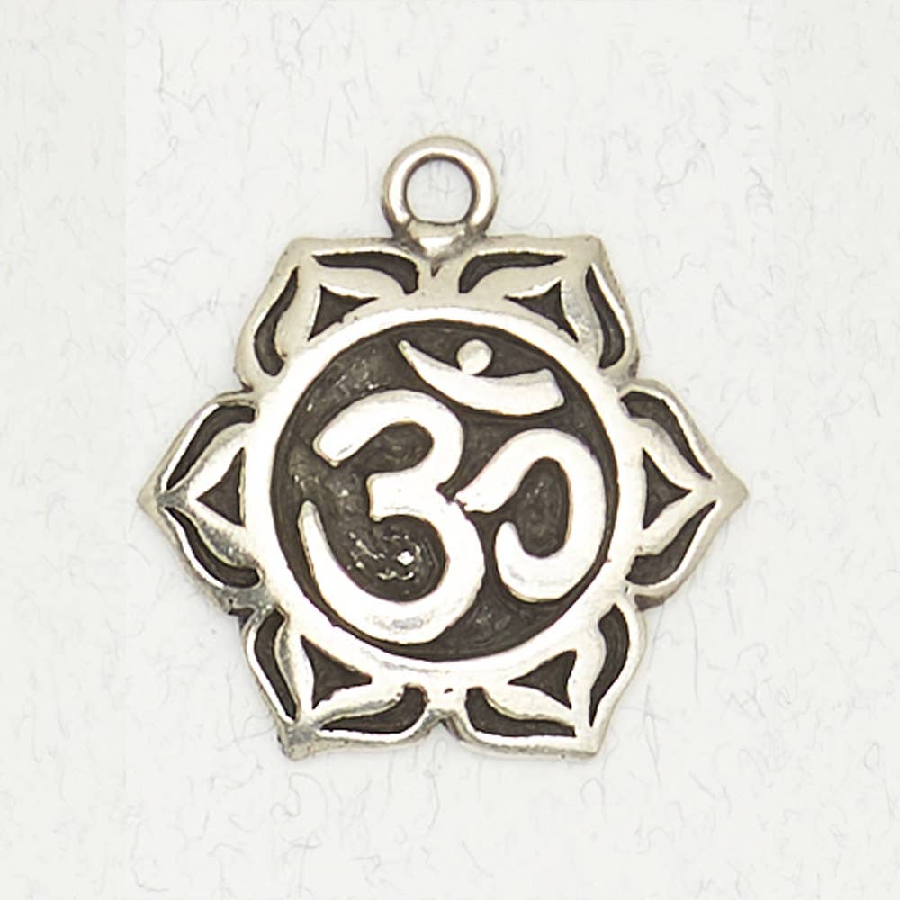 VEDA- Hindu Pewter Pendant Necklace - Om on Lotus