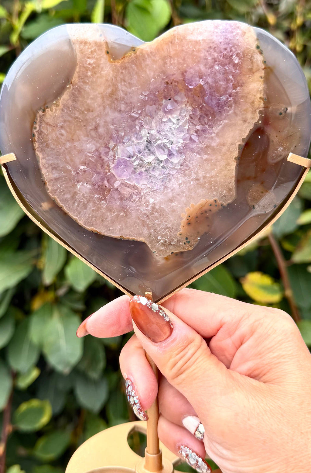 Amethyst Agate Heart Crystal with Stand