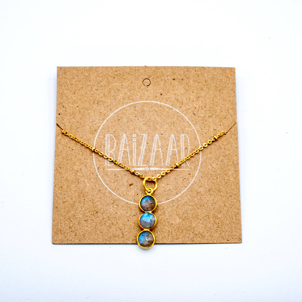 Brass Triple Ruby Stone Necklace