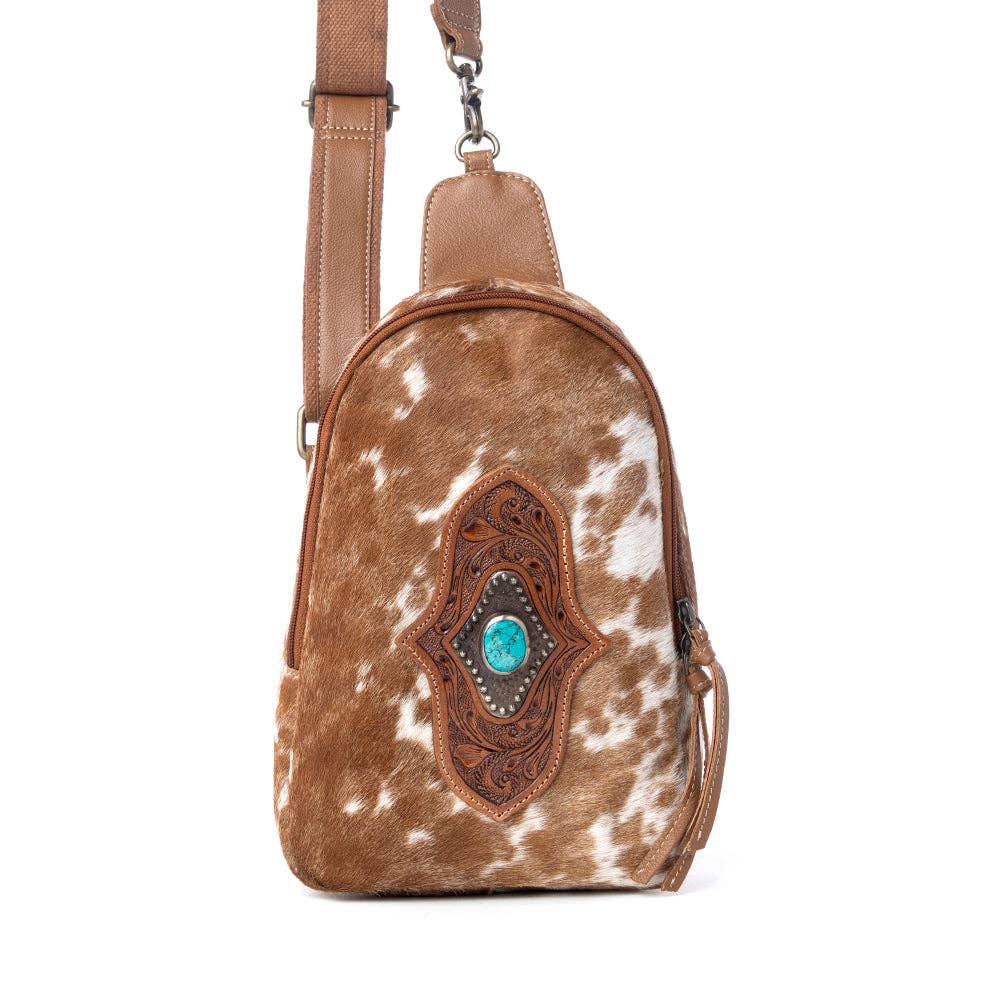 Horizon Vale Handtooled Hairon Leather Fanny Pack in Warm Caramel