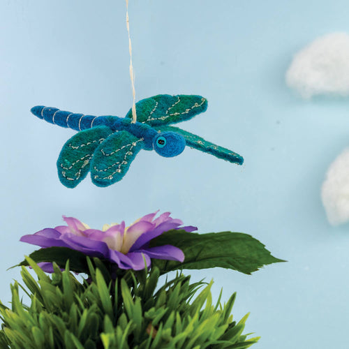 Blue Sparkly Dragonfly Wool Felted Ornament